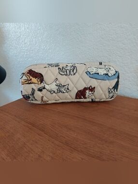 Vera bradley a cats life cream zipper cat print makeup bag pencil pouch quilted